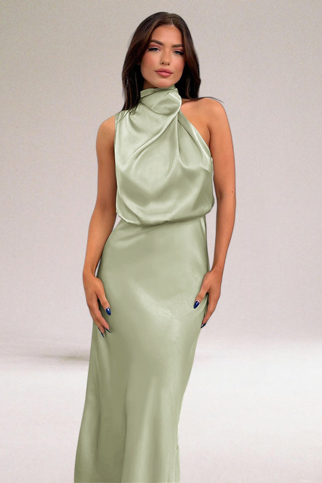 Flavia™ | GLAMOUR SATIJNEN JURK MET HALTERNEK
