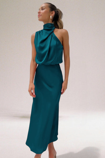 Flavia™ | GLAMOUR SATIJNEN JURK MET HALTERNEK