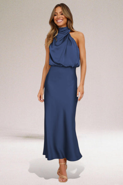 Flavia™ | GLAMOUR SATIJNEN JURK MET HALTERNEK