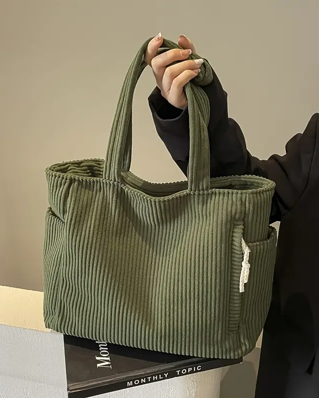 Aurélia™ – Stijlvolle ribstof totebag met speels koordaccent