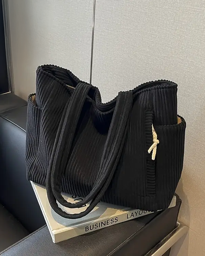 Aurélia™ – Stijlvolle ribstof totebag met speels koordaccent