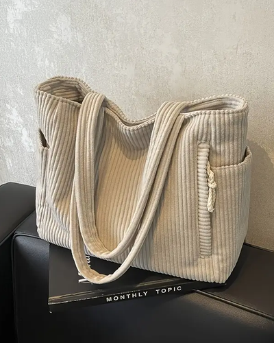 Aurélia™ – Stijlvolle ribstof totebag met speels koordaccent