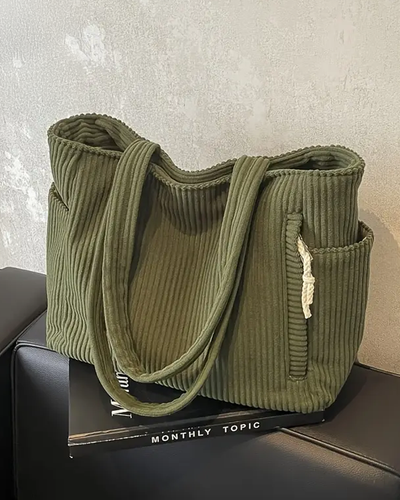 Aurélia™ – Stijlvolle ribstof totebag met speels koordaccent