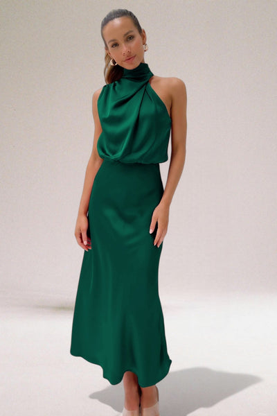 Flavia™ | GLAMOUR SATIJNEN JURK MET HALTERNEK