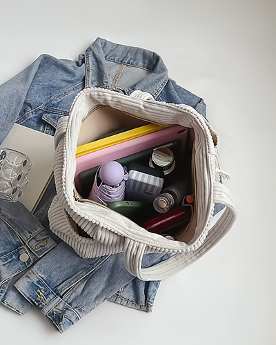 Aurélia™ – Stijlvolle ribstof totebag met speels koordaccent