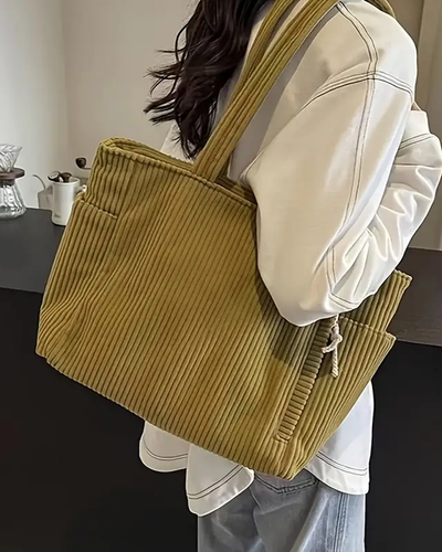 Aurélia™ – Stijlvolle ribstof totebag met speels koordaccent