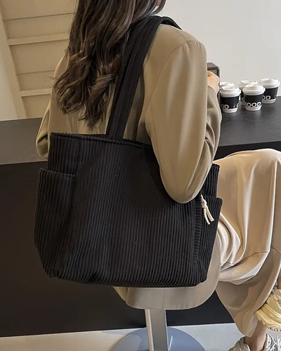 Aurélia™ – Stijlvolle ribstof totebag met speels koordaccent