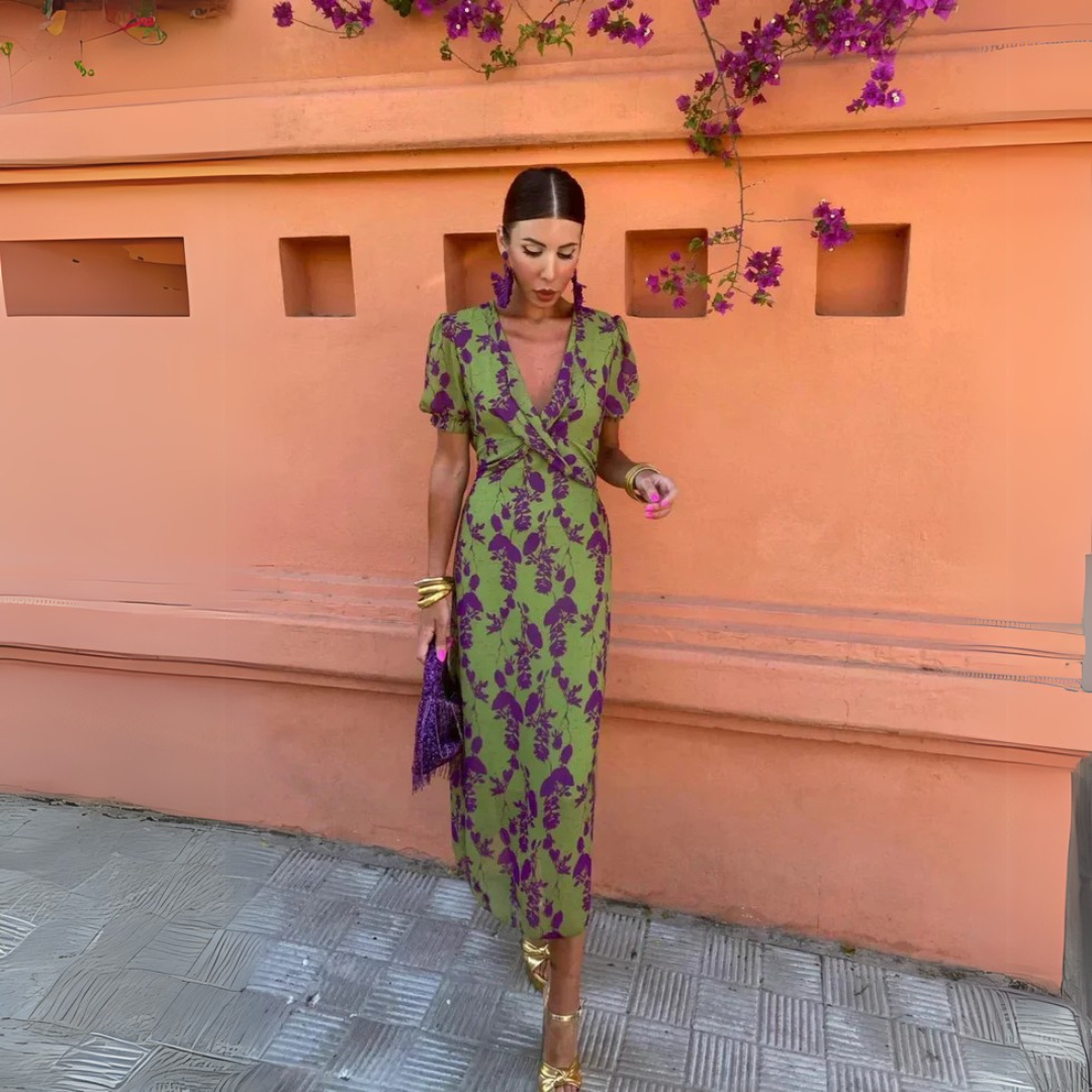 Bianca – Vrouwelijke midi-jurk met prachtig bloemenmotief