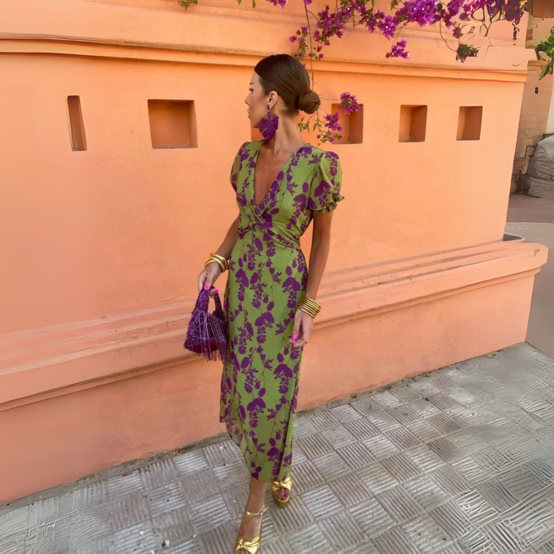 Bianca – Vrouwelijke midi-jurk met prachtig bloemenmotief
