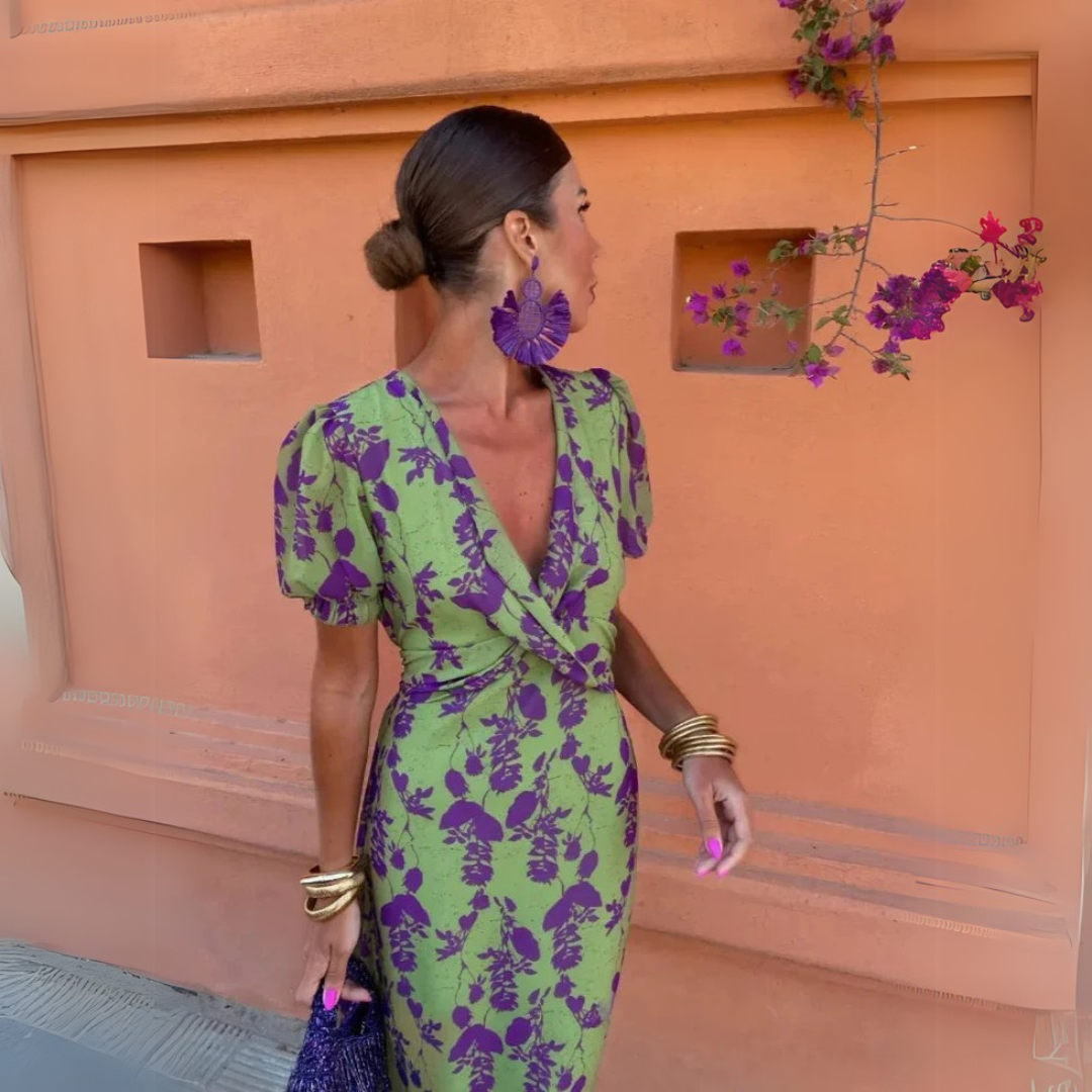 Bianca – Vrouwelijke midi-jurk met prachtig bloemenmotief