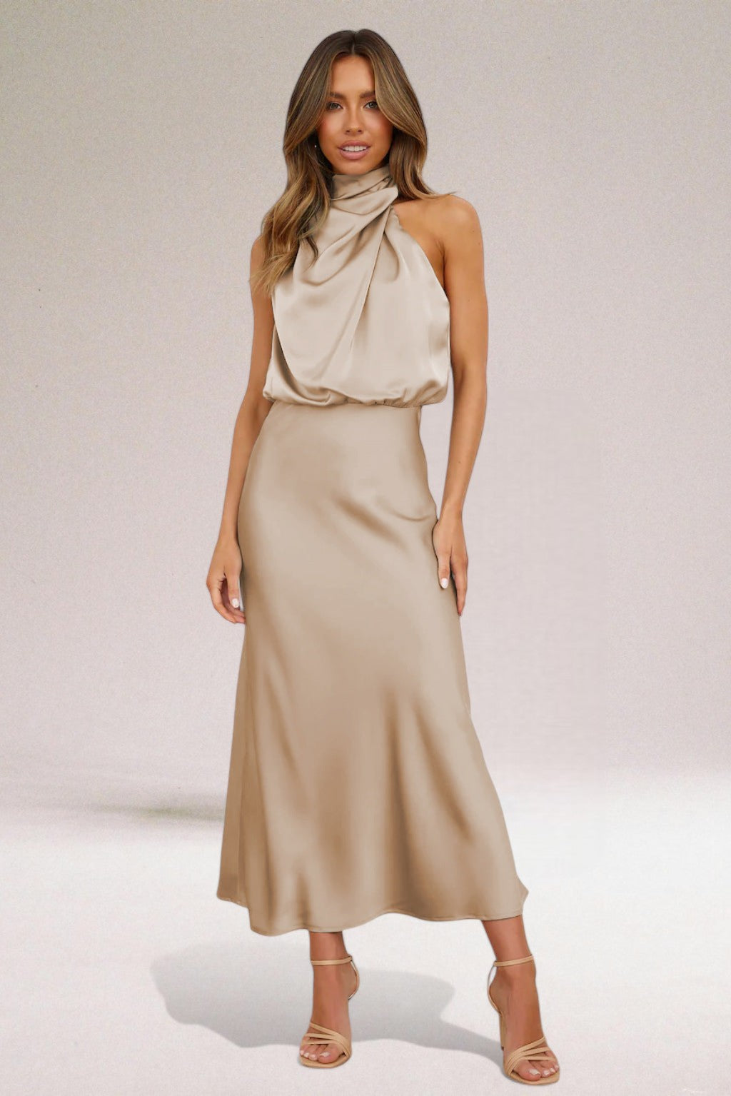 Flavia™ | GLAMOUR SATIJNEN JURK MET HALTERNEK